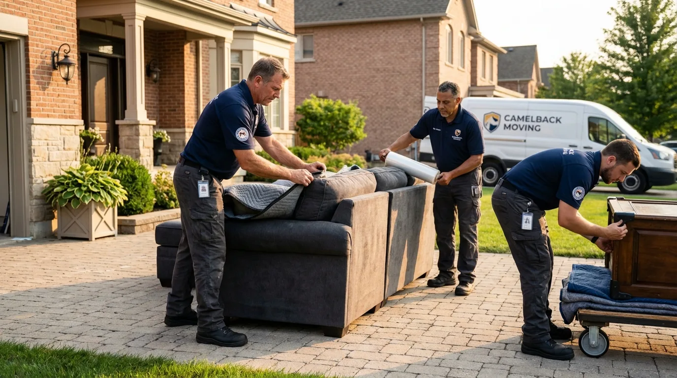 Large estate moving crew wrapping furniture in Caddo Mills, TX