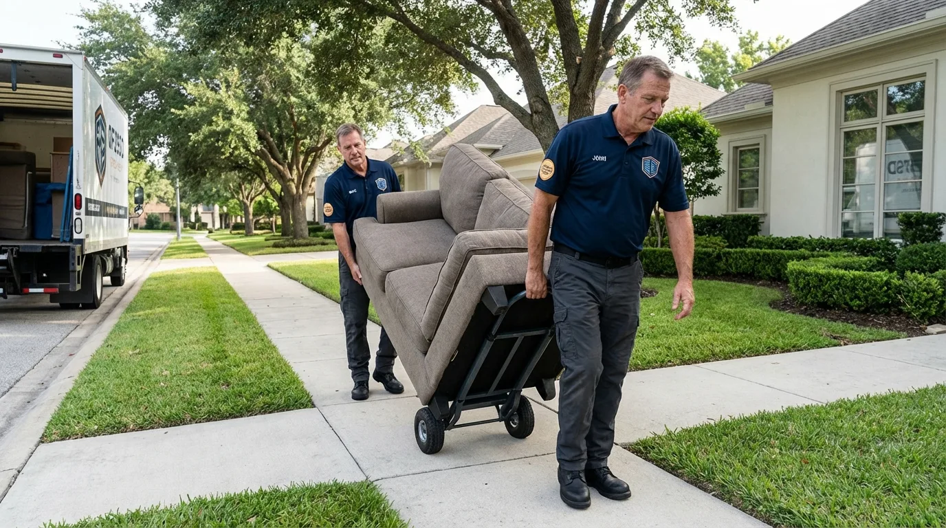 Local residential moving crew loading furniture in Caddo Mills, TX